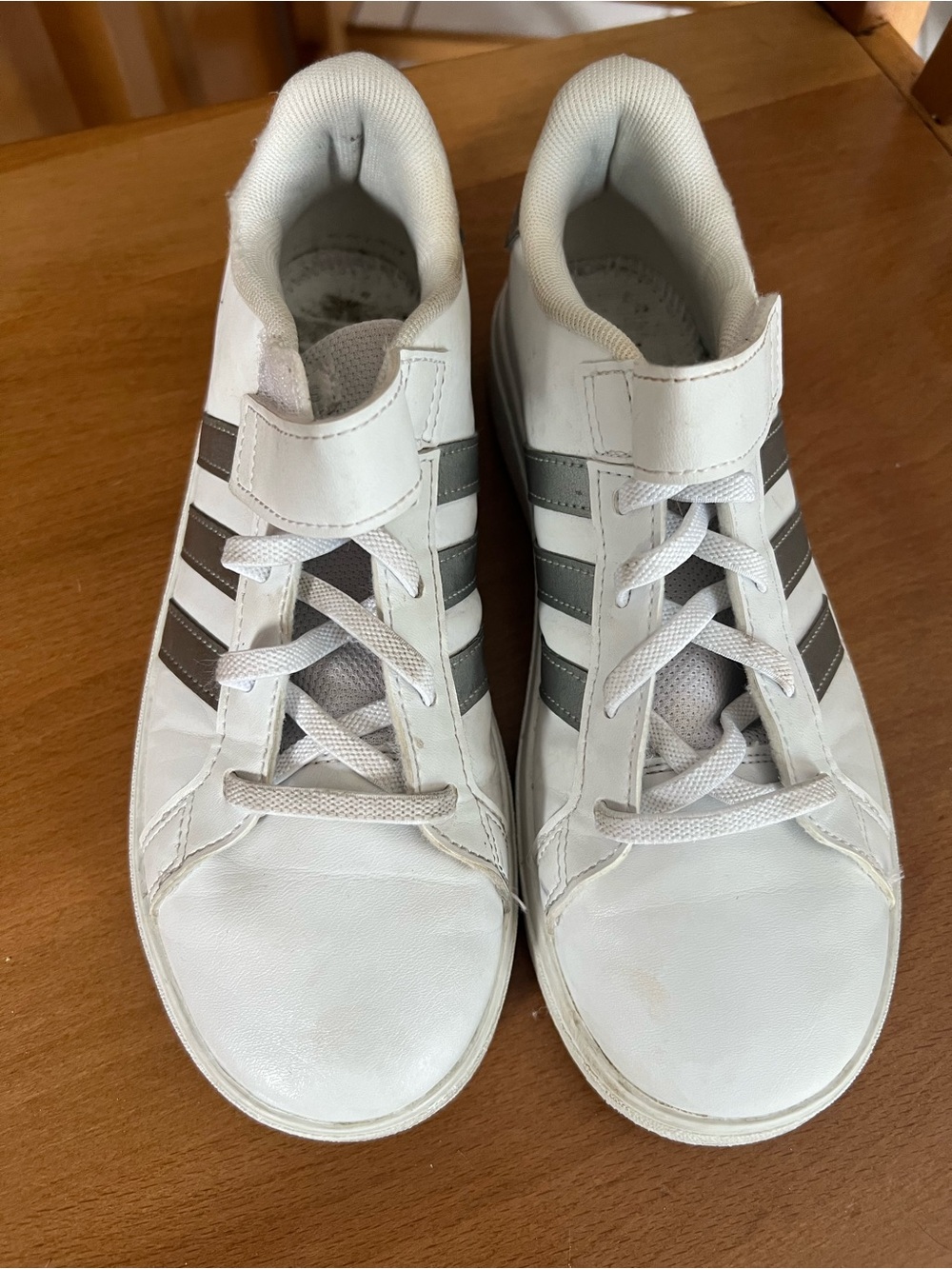 Adidas White Sneakers with Gray Stripes